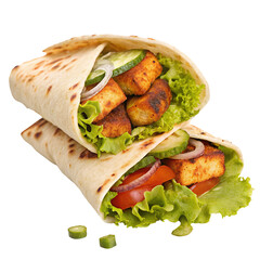Delicious grilled chicken wraps with fresh vegetables in soft tortilla for healthy lunch option