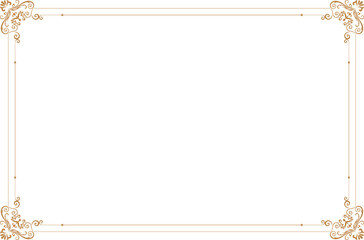 Elements of ornate vintage frames. Border gold on white classic calligraphy swirls, floral motifs. Design print for greeting cards, wedding invitations, restaurant menu, royal certificates. Set 536
