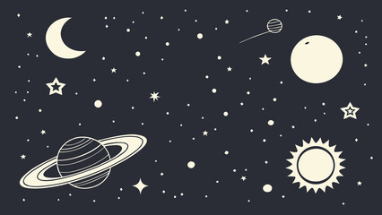 Naklejka premium Seamless vector illustration of the moon and stars, perfect for a dark night sky or galaxy-themed design