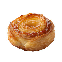 Deliciously golden spiral pastry with flaky layers in perfect swirl formation and light glossy shine