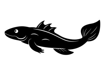 Obraz premium A sleek vector silhouette of a mudskipper conveys its unique amphibious nature, perfect for illustrating coastal biology or wildlife conservation efforts with a minimalist aesthetic.