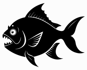 Obraz premium A striking vector silhouette of a black piranha fish swims gracefully, ideal for designs needing a touch of aquatic wildness and minimalist elegance.