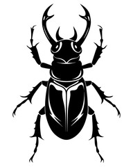 Graceful stag beetle silhouette design, a bold and simple vector art illustration evoking nature, wildlife, and entomology, perfect for graphic designs or scientific illustrations.