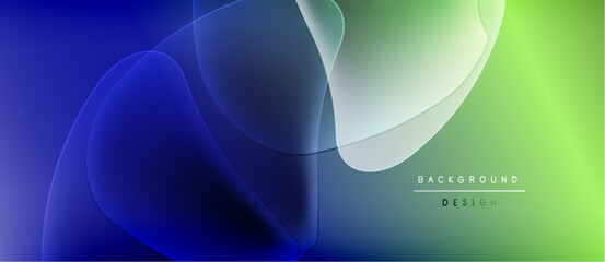 Abstract gradients blend blue, green hues. Overlapping shapes create dynamic visual effect. Minimalist design suggests modern aesthetic.