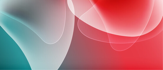 Abstract flowing shapes, vibrant colors blend. Red, teal, white create dynamic visual experience. Smooth gradients suggest movement, energy.