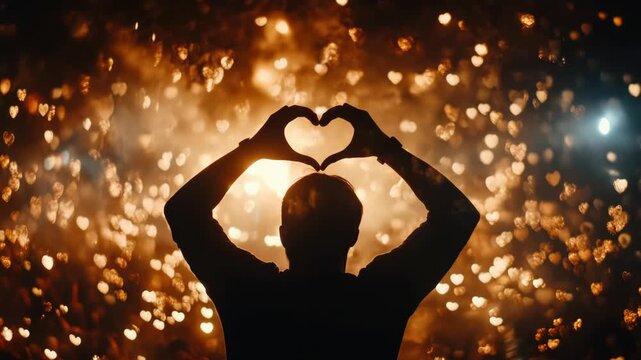 Silhouette of person with arms crossed in front of chest, creating heart pattern