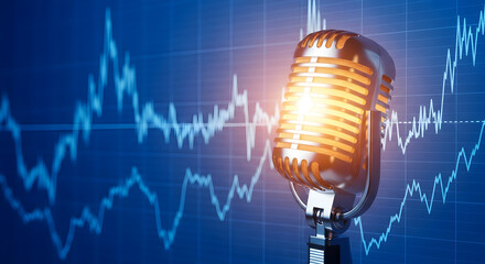 Podcast Microphone with Stock Market Graph Background