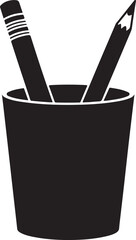 Two pencils in a cup with a white background silhouette