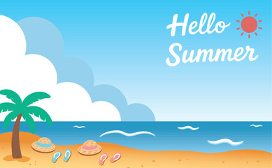 Straw Hat and Sandals on the Summer Beach – Hello Summer02