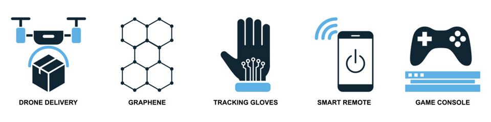 Set technology icon vector, illustrating modern innovations and digital advancements. Perfect for websites, presentations, or apps needing diverse symbols for various tech concepts like AI, networking