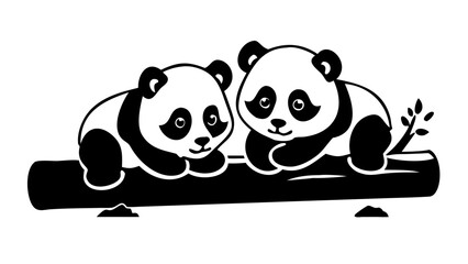 Obraz premium Cute baby panda bear character with a fun smile enjoys bamboo in a wild nature illustration