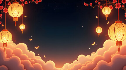 Night themed Mooncake festival banner illustration. To commemorate and celebrate the end of the autumn harvest