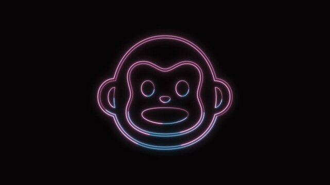  Monkey Icon Neon Seamless Loop 4K with Black Background Animated Promotional Typography for Video Editing