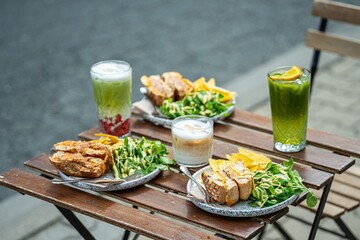 A vibrant and colorful food photography collection featuring healthy meals, refreshing drinks,...