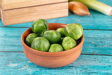 Raw green ripe brussels sprouts