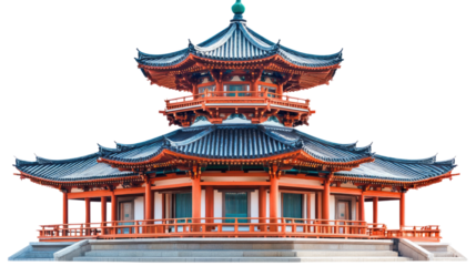 Traditional Japanese wooden pagoda architecture isolated on white background