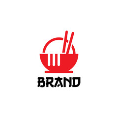 Food shopping with bag and bowl noodles logo design.