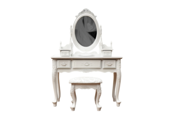 Elegant modern vanity table isolated on transparent background in high resolution PNG format, ideal for digital interior design mockups, beauty room cutouts, and stylish furniture visualizations.