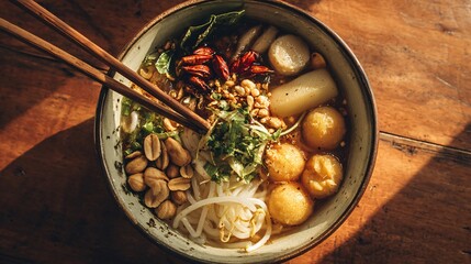 Delicious noodle dish cozy kitchen food photography warm lighting close-up culinary art