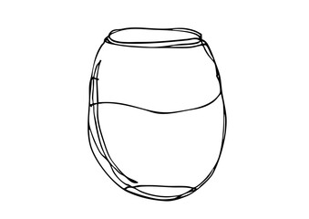 ゆるい線画の液体が入った丸いコップのイラスト
