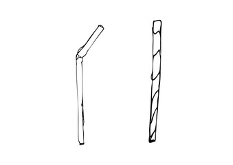 プラストローと紙ストローの手描き線画イラスト