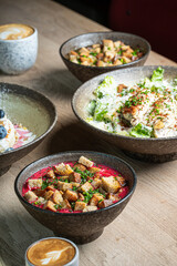 A vibrant and colorful food photography collection featuring healthy meals, refreshing drinks, gourmet salads, delicious desserts, and creative food platings. Perfect for use in culinary blogs.