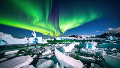 Aurora borealis over icy landscapes
