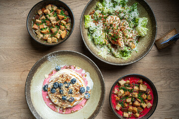A vibrant and colorful food photography collection featuring healthy meals, refreshing drinks, gourmet salads, delicious desserts, and creative food platings. Perfect for use in culinary blogs.