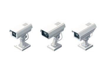 isometric set of CCTV surveillance cameras in side view