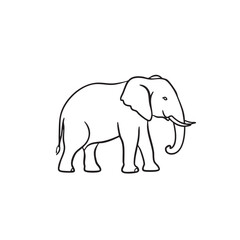 Obraz premium Simple outline drawing of an elephant walking silhouette isolated on white background