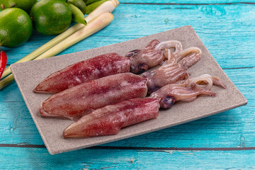 Raw fresh young baby squid