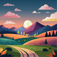 Fototapeta premium Abstract art landscape featuring vibrant colors on a dark background