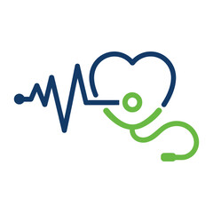 Medical heart symbol with ecg wave and stethoscope representing healthcare concepts