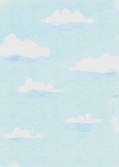 Blue Sky with Clouds Watercolor Background