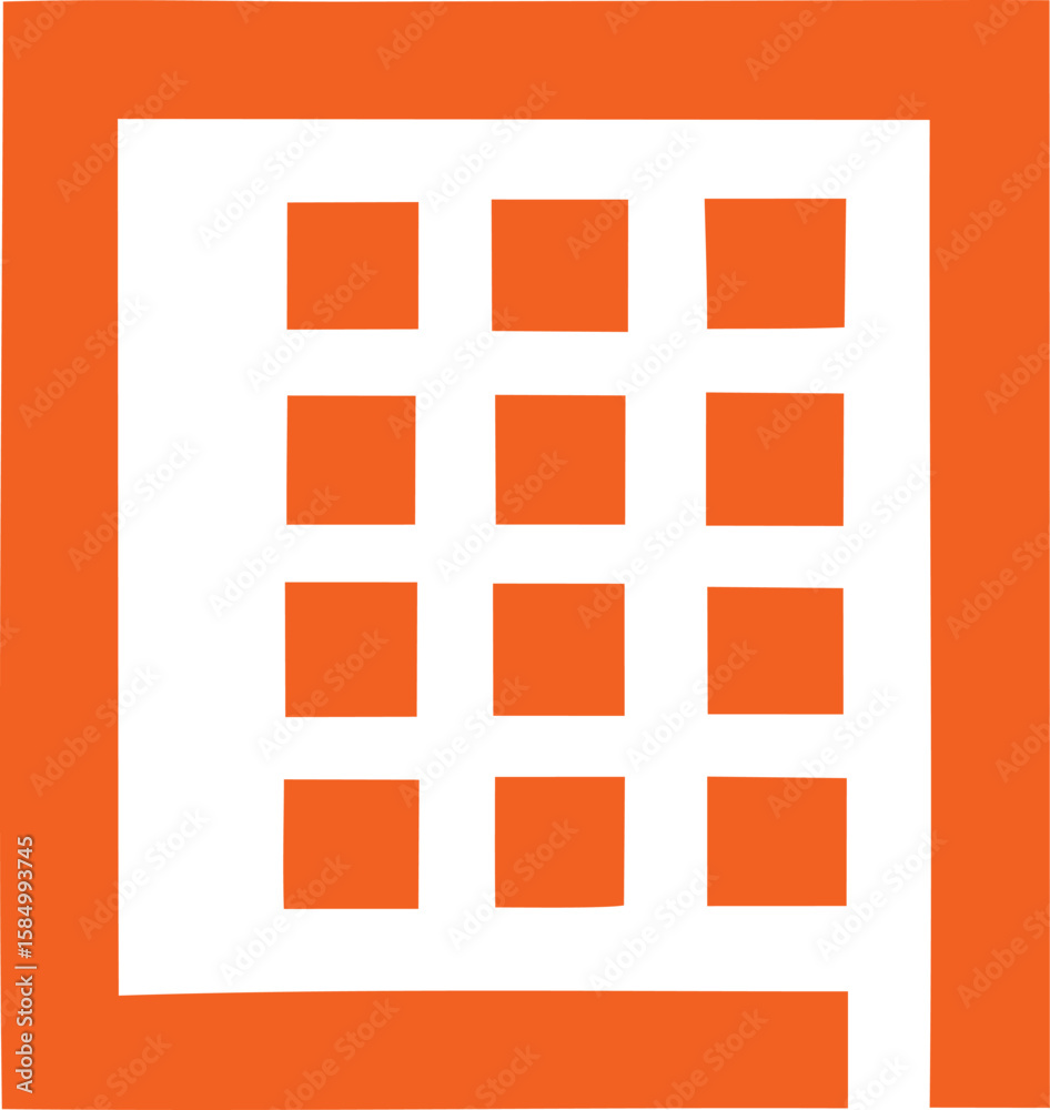 Poster abstract geometric design featuring a grid of orange squares within a larger incomplete orange squar