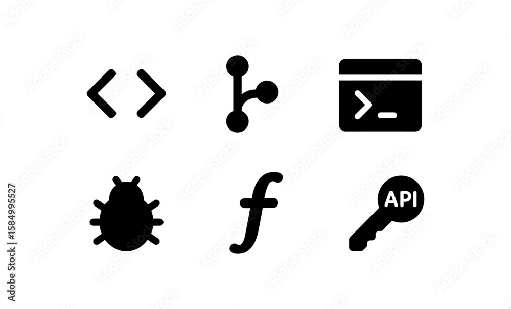 Aufkleber minimalist icons for coding and technology: code, api, bug, function