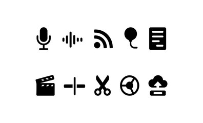 Minimalist set of communication and multimedia icons in black silhouette design