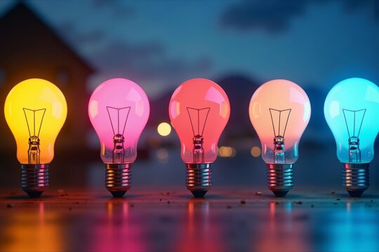 Captivating Visuals: Lightbulbs of Various Colors and Sizes Glowing with Alternative Energy Sources in Unique Photo Series