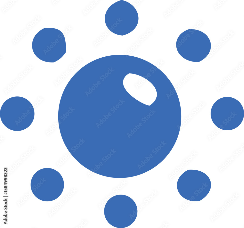 Poster abstract blue circular design with a central larger circle and smaller orbiting circles creating a s