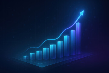 Futuristic financial growth projections represented by glowing bar graph and line chart, symbolizing progress and success in digital landscape