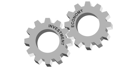 Investment gear meet economy gear vector, symbolizing the interconnectedness of finance and economic systems. for business strategies, financial planning, or market analysis 