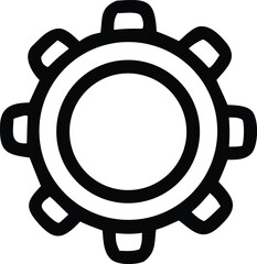 Simple black outline of a gear with rounded teeth and concentric circles representing mechanics or settings