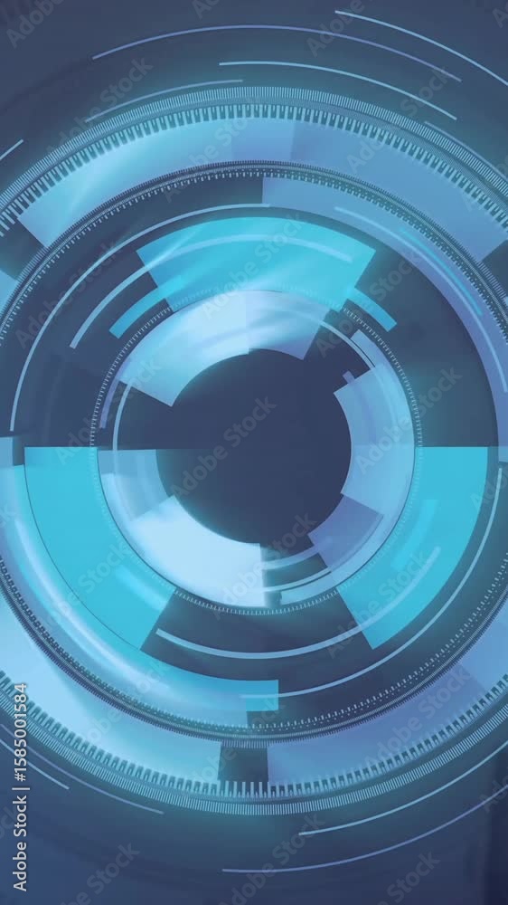 Wall mural animating futuristic circular interface over blurred technological background