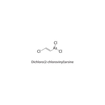 Dichloro(2-chlorovinyl)arsine skeletal structure. halogen arsenic compound schematic illustration. Simple diagram, chemical formula.