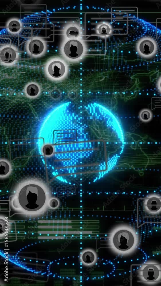 Poster global network connections and data exchange animation over digital globe