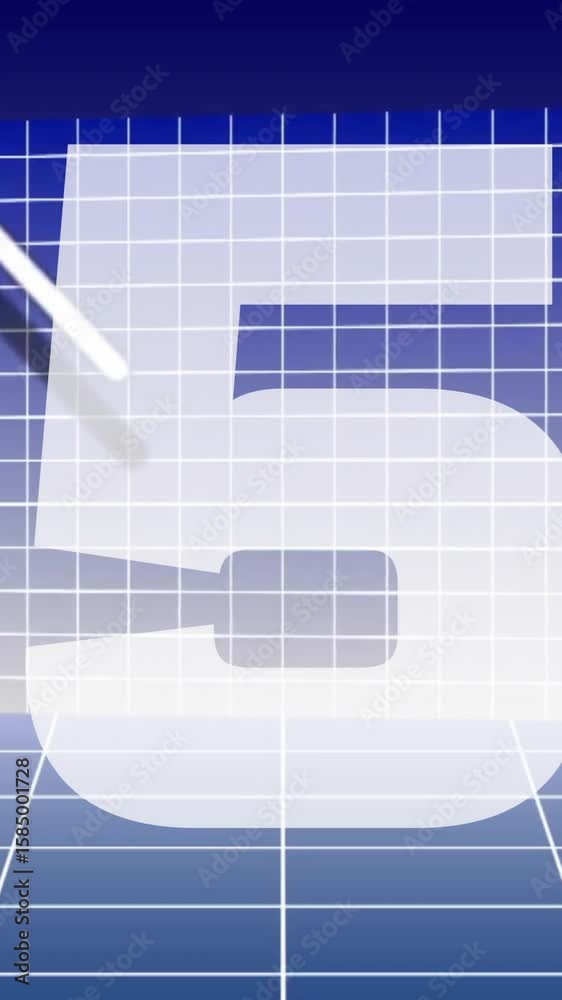 Poster rising graph animation over grid background with number five prominently displayed