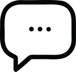 Simple black and white hand drawn speech bubble icon with three black dots indicating typing or waiting for a response