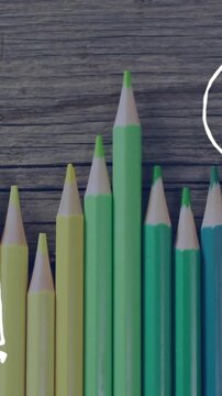 In school, colorful pencils arranged with animation of math symbols and equations