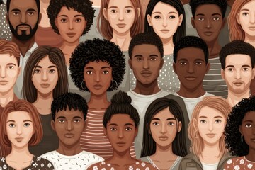 Obraz premium Diverse group of individuals with unique ethnic backgrounds showcasing a range of hairstyles and expressions in a captivating collage reflecting the beauty of multicultural identity and belonging