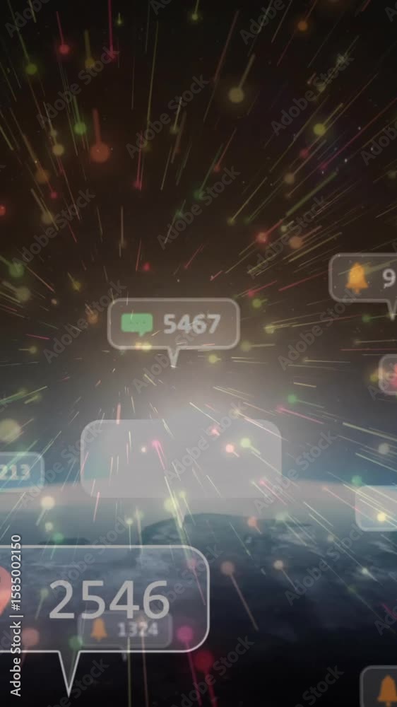 Poster digital notifications and alerts animation over futuristic data network background